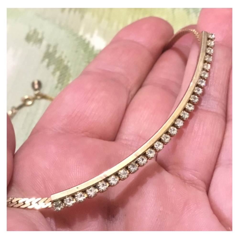 Retired PARKLANE Gold Rhinestone Bar Necklace